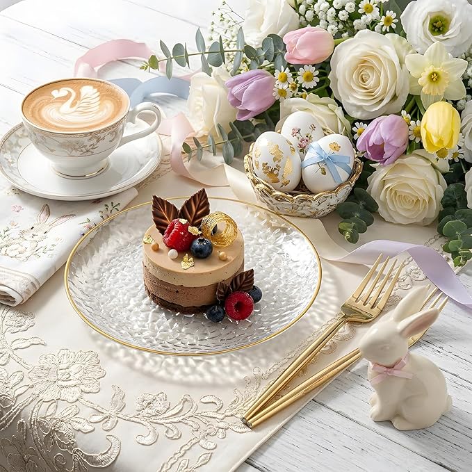 Rubtlamp 200 Pcs Clear Dessert Plates 7" with Forks 7.6",Clear Plastic Cake/Appetizer Platos, Dessert Plates Disposable, Hammered Party Platos Include 100platos and 100forks for Party&Birthday
