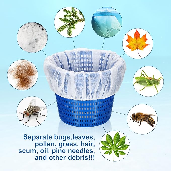 Janmercy 200 Pcs Pool Skimmer Socks Fine Mesh Basket Strainer Screen Liners Savers Clean Debris and Leaves for Inground and Above Ground Pool Filters Baskets Skimmers(White)