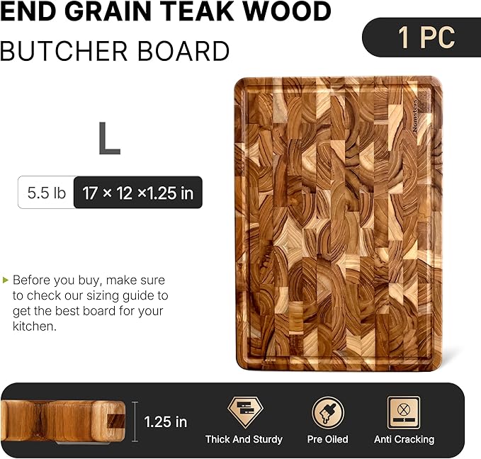 Teak Wood End Grain Cutting Board for Kitchen with Non-slip Feet, Heavy Duty Checkered Cutting Board Upgraded Chopping Board with Juice Groove & Handle Large Wooden Butcher Block with Gift Box