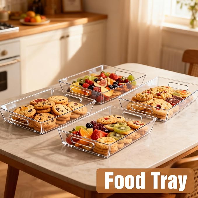Clear Plastic Serving Tray with Handles, BPA-Free Storage Organizer Tray - Large 16"x11.5" Multi-Purpose for Coffee, Juice, Kitchen, Desk, Office & Party