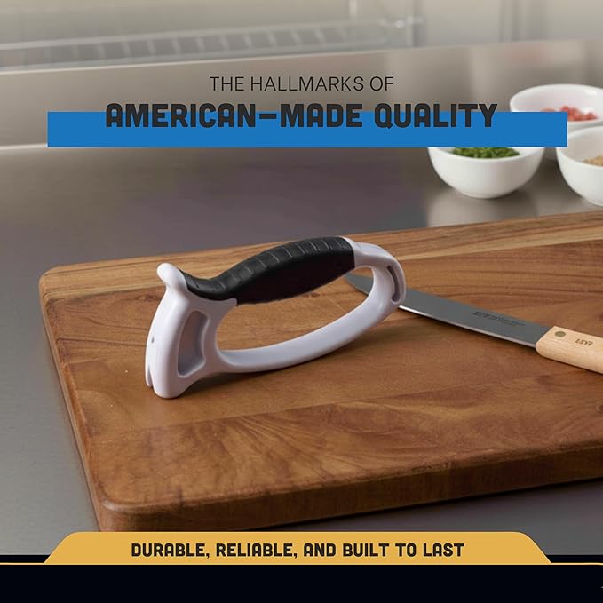 Dexter-Russell EZ Hand-Held Knife Sharpener | Compact White Handle | Tungsten Carbide Precision Sharpening | Easy 3-4 Stroke Use | Made in USA