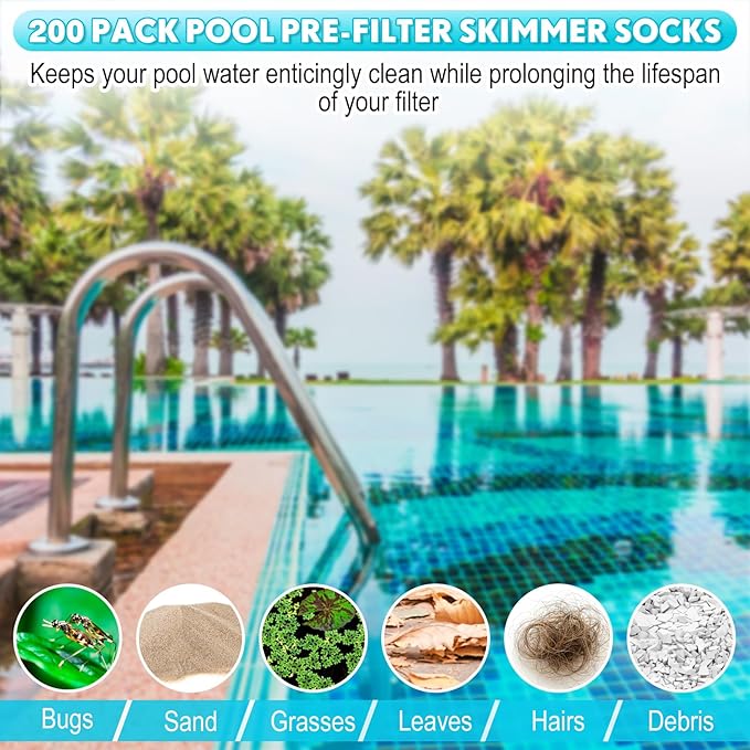200 Pack Pool Skimmer Socks, Pool Filter Socks for Filters Skimmer Basket to Filter Debris and Leaves for Above Ground and Inground Pools