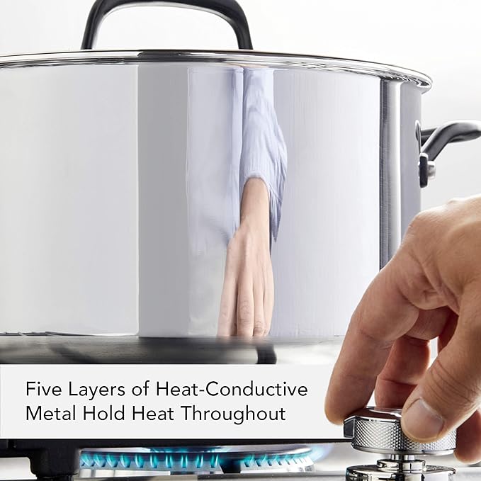 KitchenAid 5-Ply Clad Polished Stainless Steel Stock Pot/Stockpot with Lid, 8 Quart