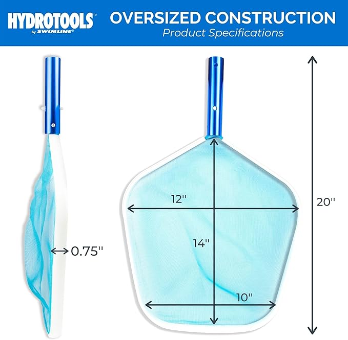 Swimline HYDROTOOLS 8028 Premium Aluminum Leaf Skimmer Net Head Cleaner | For Swimming Pool Spa Fountain Pond Hot Tub | Leaves Bugs Debris Fine Cleaning Maintenance | Heavy Duty Extra Large