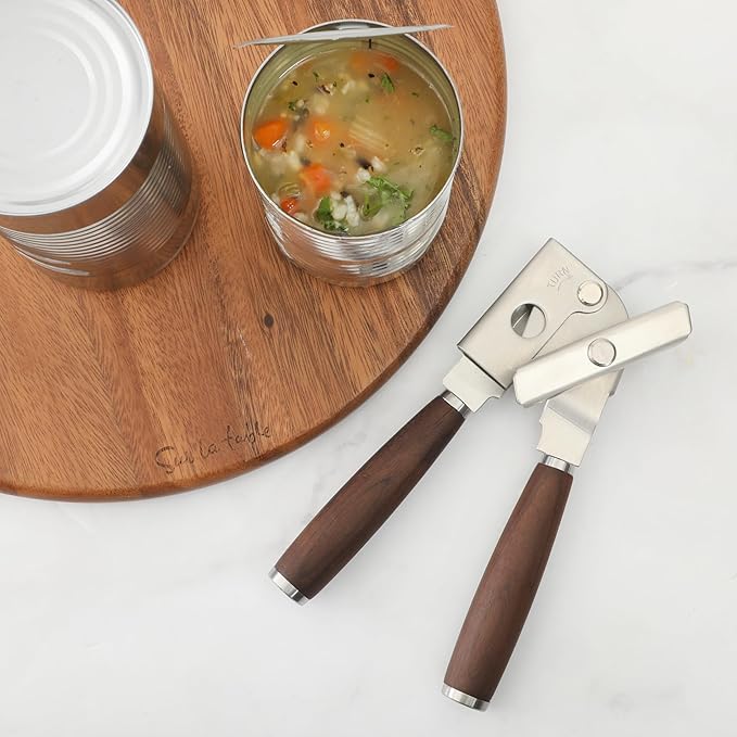 Sur La Table Kitchen Essential Walnut & Co. Stainless Steel W/Walnut Handle Heavy Duty Can Opener and Bottle Opener