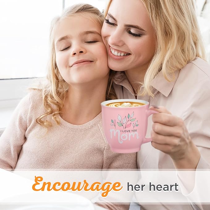 Christian Art Gifts Large Ceramic Inspirational Scripture Coffee & Tea Mug for Mothers: I Love You Mom, Microwave/Dishwasher Safe, Cute Encouraging Drinkware Cup for Women, White/Pink Floral, 14 oz.