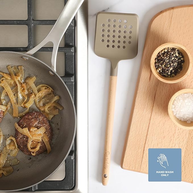 Sur La Table Kitchen Essential Chef's Toolkit Silicone Slotted Turner With Beechwood Handle - Taupe