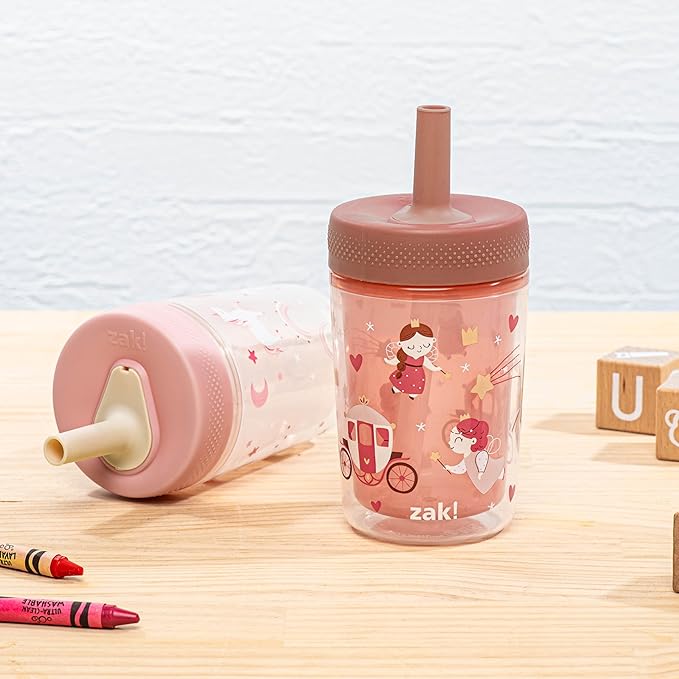 Zak Designs Capri Toddler Tumblers For Travel or At Home, 9oz 2-Pack Double Wall Plastic Sippy Cups With Leak-Proof Design is Perfect For Kids (Fairy Tales, Rainbow Magic)