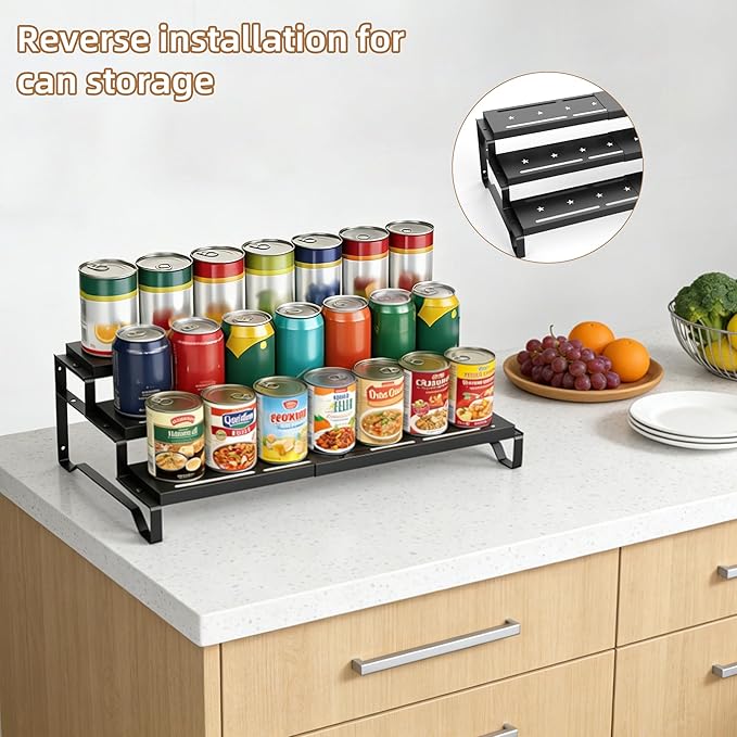 Expandable Spice Rack Organizer for Cabinet 3 Tiered Metal Seasoning Organization with Guardrails Spice Shelf Storage for Jars Adjustable Length 13"-21" Black 1Pack
