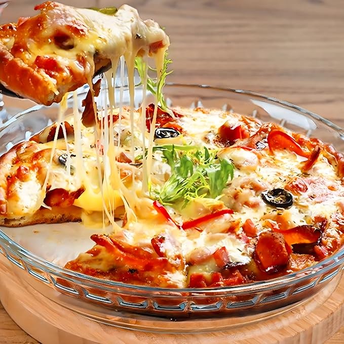 FEOOWV 1 Pack Round Glass Pie Pans for Baking Round Baking Dishes with Handles for Apple Pie Pumpkin Pie Salads (Clear 10in)