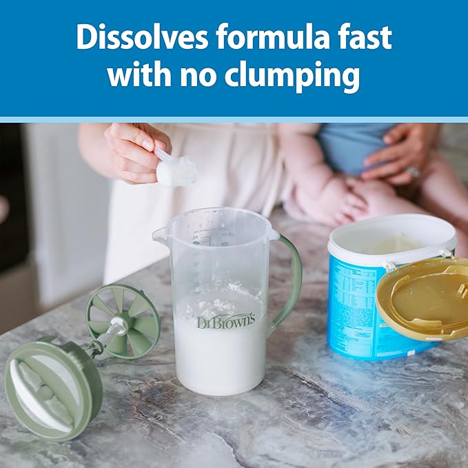 Dr. Brown's Baby Formula Mixing Pitcher with Adjustable Stopper, Locking Lid, & No Drip Spout, 36oz, BPA Free, Olive