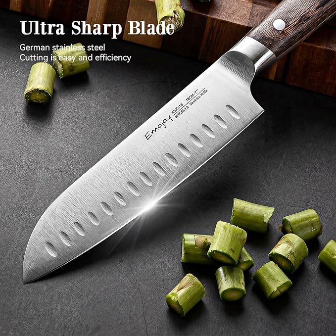 Knife Set，Emojoy 16-Piece Kitchen Knife Set with Block, Knife Block Set with Kitchen Shears and Sharpener, High Carbon German Steel(Natural Wenge)