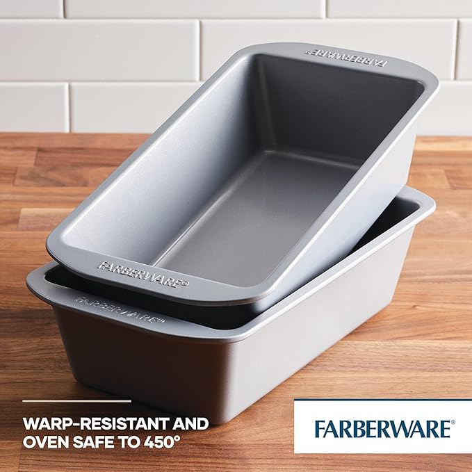 Farberware GoldenBake Bakeware Nonstick Meatloaf/Loaf Pan Set, Insulated, Two 9-Inch x 5-Inch, Gray