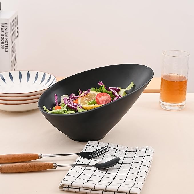 Bamboo Fiber Salad Bowls, 4 Packs Compostable 33 Ounce Elegant Black Angled Bowls for Salad, Pasta, Soup, Prep, Ideal for Home and Restaurant