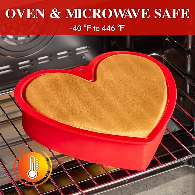 10 Inch Heart Shaped Cake Pans, 2 Pack Nonstick Large Silicone Heart Baking Molds for Mother's Day, Wedding, Birthday Party