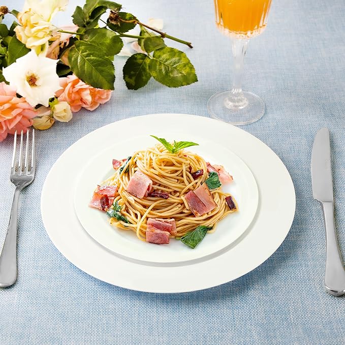 SETUP 60-Piece White Plastic Dinnerware Set – 30 10.25" Dinner & 30 7.5" Salad Plates – Heavy-Duty Disposable for Weddings, Catering, Parties