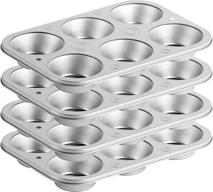 DecorRack 4 Pack Non-Stick Muffin Pans, 6-Cup, Oven Safe Steel BPA Free Regular Size Bakeware Molds for Baking Cupcakes, Egg Bites Easy to Clean Bakes Evenly (Pack of 4)