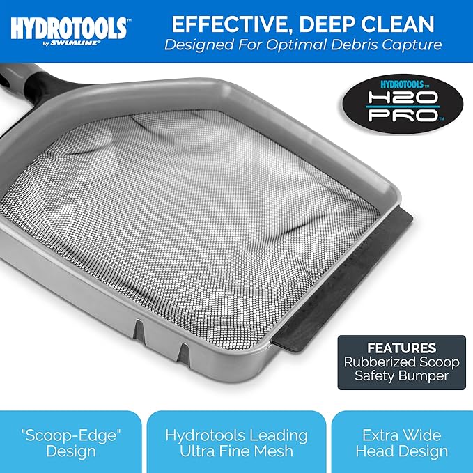 SWIMLINE HYDROTOOLS 80600 H20 Pro Series Professional Service-Grade Leaf Skimmer Head With Rubber Bumper | For Swimming Pool Spa Pond Hot Tub | Leaves Bugs Debris Cleaning | Heavy Duty Extra Large