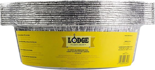 Lodge Silver 10 Inch Aluminum Foil Dutch Oven Liner - 100% Recyclable Dutch Oven Liner - Easy Camp Cooking Cleanup - 12 Pack