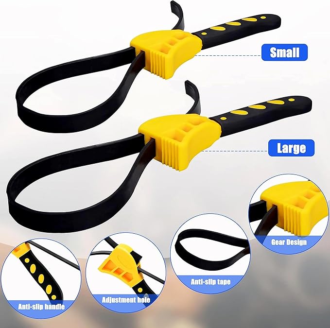 2-Pack Adjustable Rubber Strap Wrench Set – 25.20" & 20.48" Heavy-Duty Strap Wrench for Oil Filter, Jar Opener, Water Filter, Plumbing, Sink, Faucet – Non-Slip Multipurpose Wrench Tool