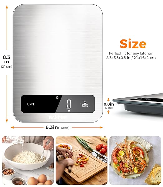 Food Scale, IP67 100% Waterproof Kitchen Scale, Type-C Rechargeable, 0.1oz/1g, 22lb/10kg, Tempered Glass & Stainless Steel Surface, Larger & Full-View Display, with 6 Units, Tare, Black