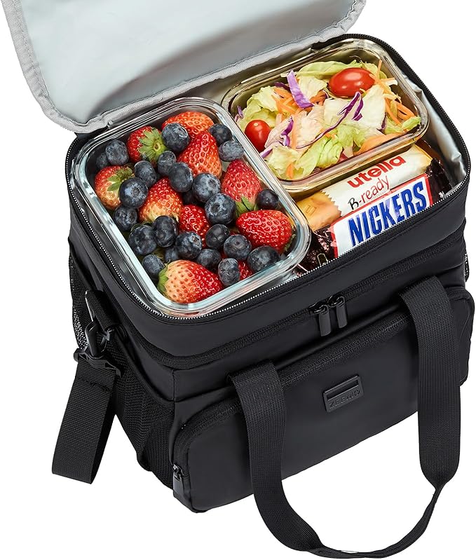 ZEEMO Soft Cooler Bag, Insulated Lunch Box, 12.5 L Ice Chest, Double Leakproof Layers, Waterproof and Collapsible Case for Work Outdoor Trip, Medium Size, Black