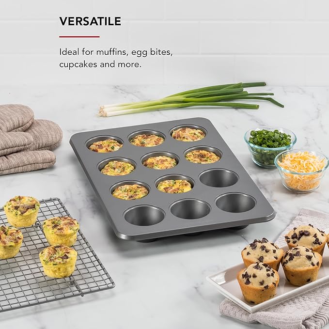 KitchenAid 12-Cup Nonstick Aluminized Steel Muffin Pan, Contour Silver