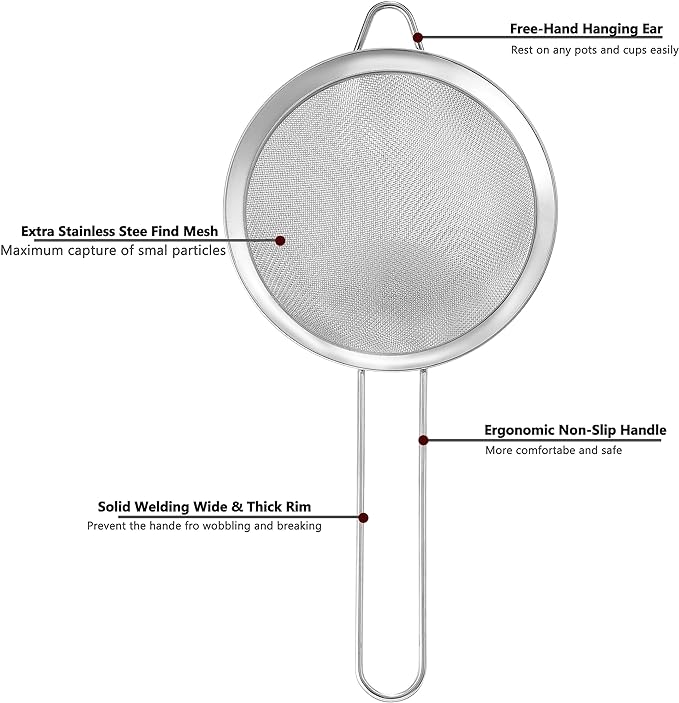 Fine Mesh Strainers for Kitchen, COKUMA Stainless Steel Metal Hand Small Mini Sieve Strainer, Cocktail Strainer Tea Coffee Juice Strainer，Food Strainer with Handlle (3.35inch, Silver)