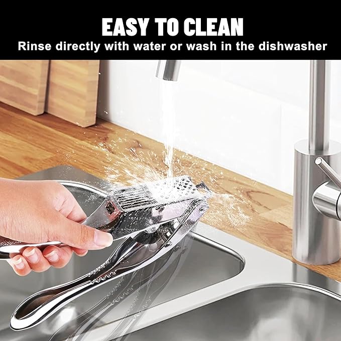 3 in1 Garlic Press Stainless Steel – Heavy Duty Garlic Crusher & Mincer with Cleaning Tool, Ergonomic Easy Squeeze Handle, Rust-Proof Dishwasher Safe Garlic Mincer for Kitchen