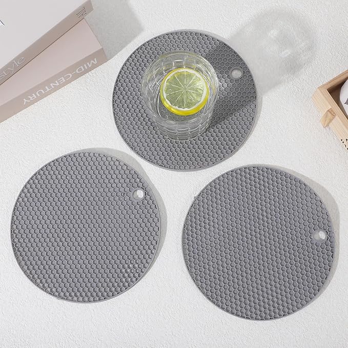 3Pcs Rubber Jar Opener,Round Jar Opener Gripper Pad Multipurpose Silicone Jars Openers,Non-Slip Coasters for Weak Hands (6.7x6.7inch,Grey)