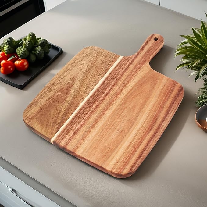 ZeQi Acacia Wood Cutting Board with Handle 14''X10'' / Charcuterie Board/Serving Board/Cheese, Bread, Vegetables & Fruits Serving Board