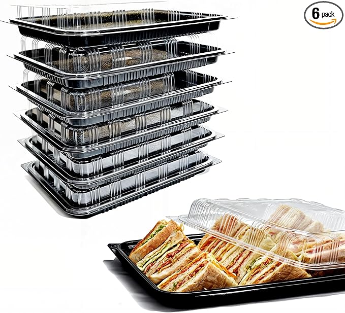 6 Pack Catering Trays with Lid – 15" Serving Trays with Lids - Reusable Serving Platter With Lid for Catering, Buffet, Picnics & Events – Party Trays With Lids (15.35 × 11.42 × 2.95 inch)