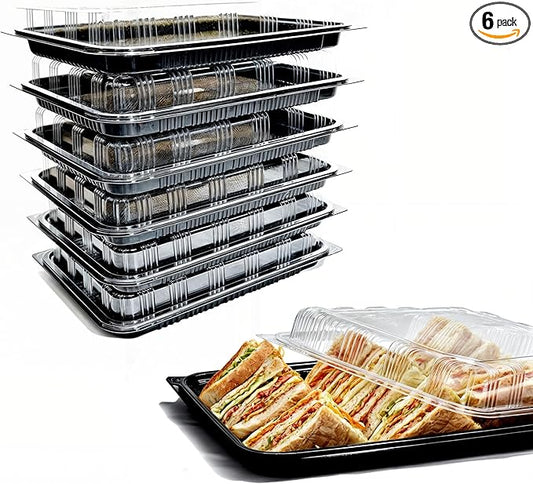 6 Pack Catering Trays with Lid – 13" Serving Trays with Lids - Reusable Serving Platter With Lid for Catering, Buffet, Picnics & Events – Party Trays With Lids (13.39 × 9.84 × 2.95 inch)