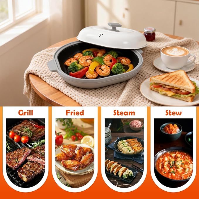 Microwave Grill Pan with Cover, Microwave Cookware Multi-Use for Grilling, Frying, Browning and Crisping, Microwave Bacon Cooker Tray, Microwave Griller with Cover Safe and Easy to Clean
