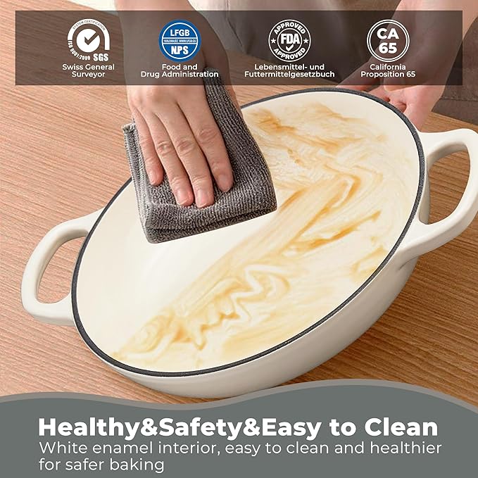 Cast Iron Bread Oven for Sourdough, 6Qt Bread Baking Pan with Lid, Enameled Sourdough Dutch Oven for Bread Baking, Oven Safe up to 482℉, Latte