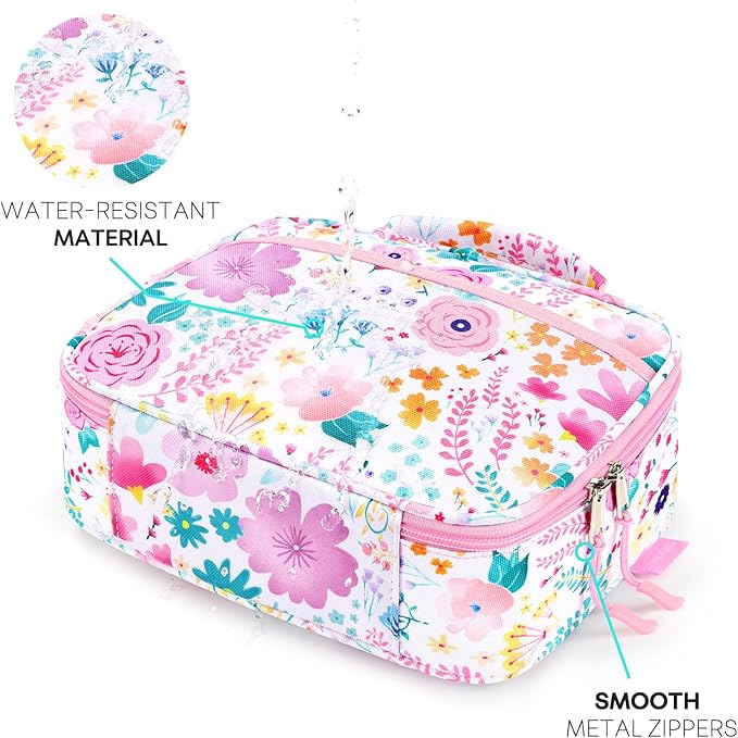 mibasies Kids Lunch Box for Girls Toddler, Insulated and Reusable Lunch Bag for School, Flower Pink