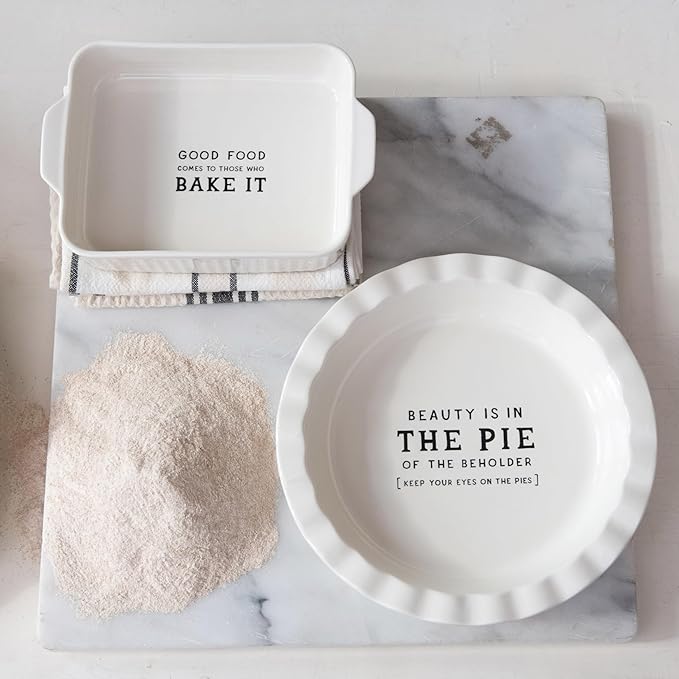 Creative Co-Op, White Round Stoneware Pie Dish, Medium