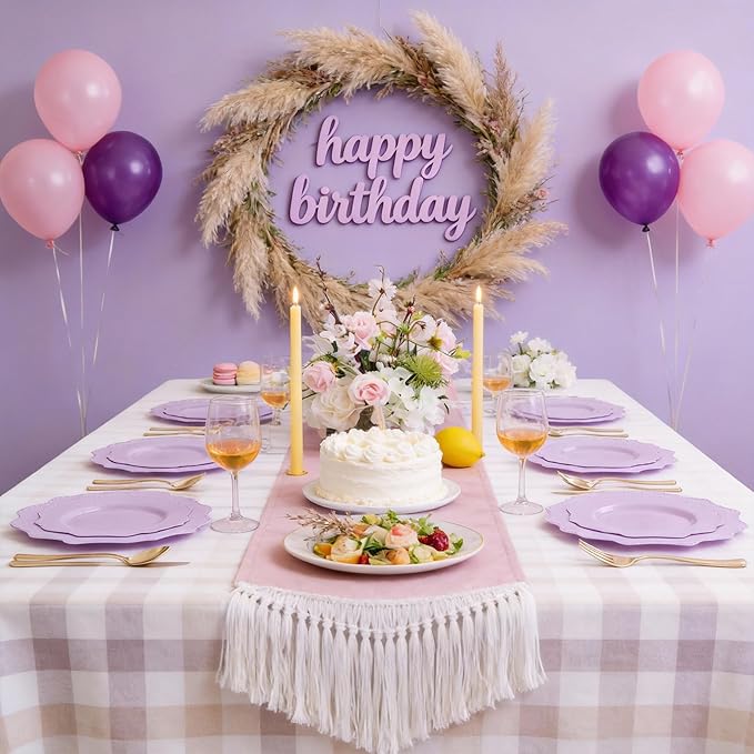 COLOSUS 60Pcs Lavender Purple Plastic Plates set,Heavy Duty Purple Disposable Plates include 30 Dinner plate 10.5” and 30 Salad/Dessert Plate 8.25” for Party and wedding