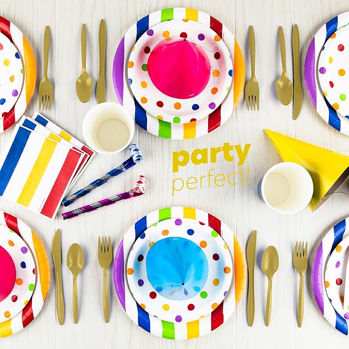 PLASTICPRO 400 Pack Disposable Plastic Utensils Assorted Colored Cutlery Combo Set Forks Spoons Knives Silverware, Gold Plastic Cutlery for Parties