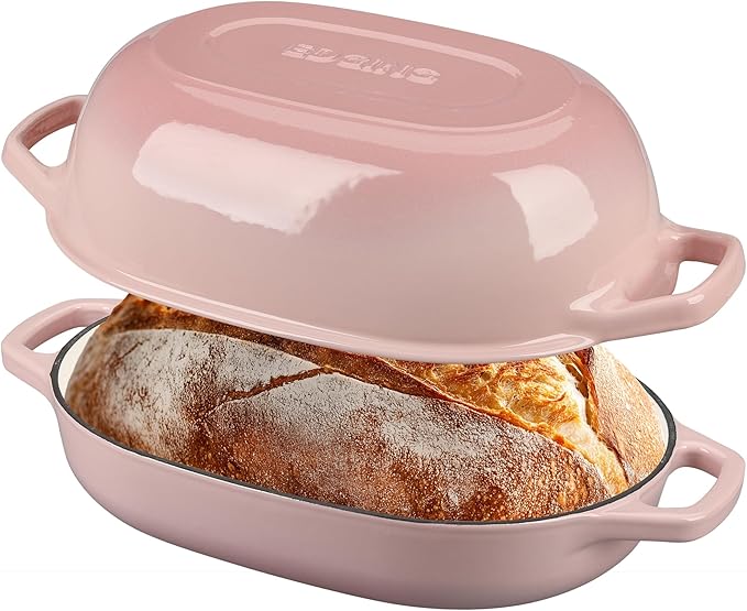 Enameled Cast Iron Oval Dutch Oven Pot with Lid, Dutch Oven for Sourdough Bread Baking, Bread Oven, Bread Dutch Oven, Oval Bread Pan, 7qt, Pink