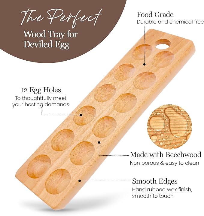 Namre' Wooden Deviled Egg Platter - Holiday Entertaining Deviled Egg Plate & Charcuterie Board - Recipes Included.