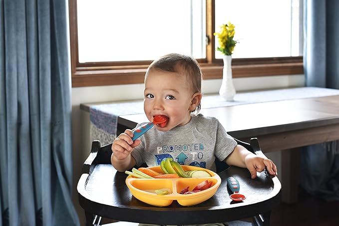 PandaEar Divided Unbreakable Silicone Baby and Toddler Plates - 3 Pack - Non-Slip - Microwave Safe - Silicone (Blue Green Yellow)