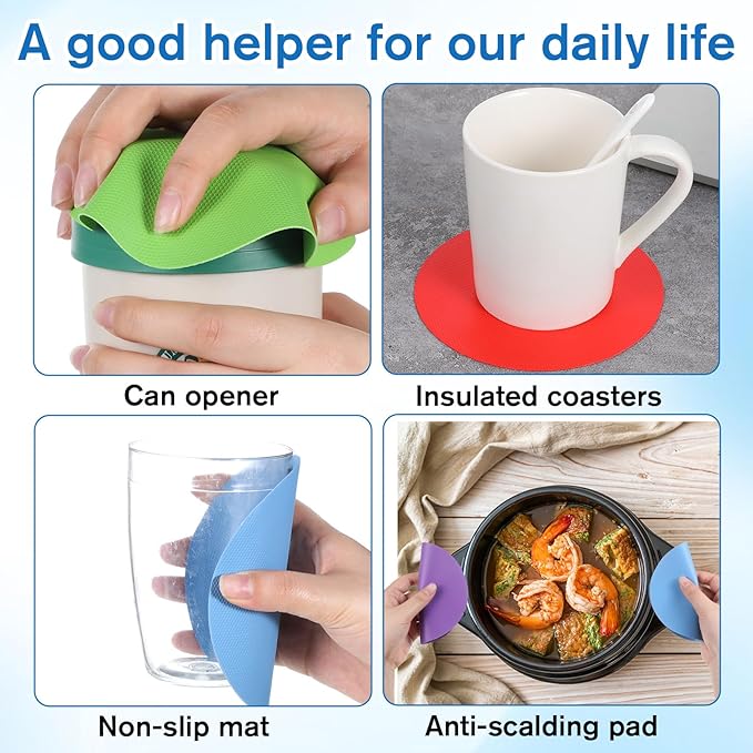 12Pcs Jar Opener Gripper, Jar Openers Gripper Pads, Rubber Jars Opener Kitchen Gadgets Cap Jars Openers, Grippers for Opening Ja rs for Seniors Kitchen Coasters Tool(Style C)