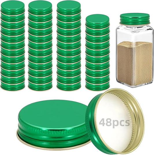 48 Pcs iron Jar Lids Lids for 4 oz and 6 oz Square Spice Jars Reusable Can Airtight Spice Storage Canning Lids for Nice Sealing Kitchen (Green)