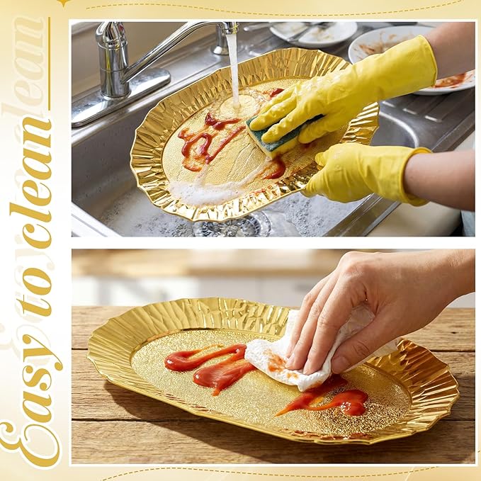 12 Pcs Gold Plastic Serving Tray Bulk, 14.5" x 8.6" Rectangle Gold Party Platters Reusable Decorative Dessert Table Serving Trays Snack Food Tray for Cupcake Cookie Wedding Birthday Party