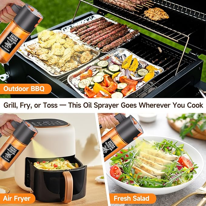Premium Olive Oil Sprayer for Cooking - Fine Mist Oil Mister, Leak Free Oil Dispenser for Air Fryer, Premium Oil Sprayer Bottle, Glass & Durable Design for Grilling, BBQ & Salads for Home Kitchens