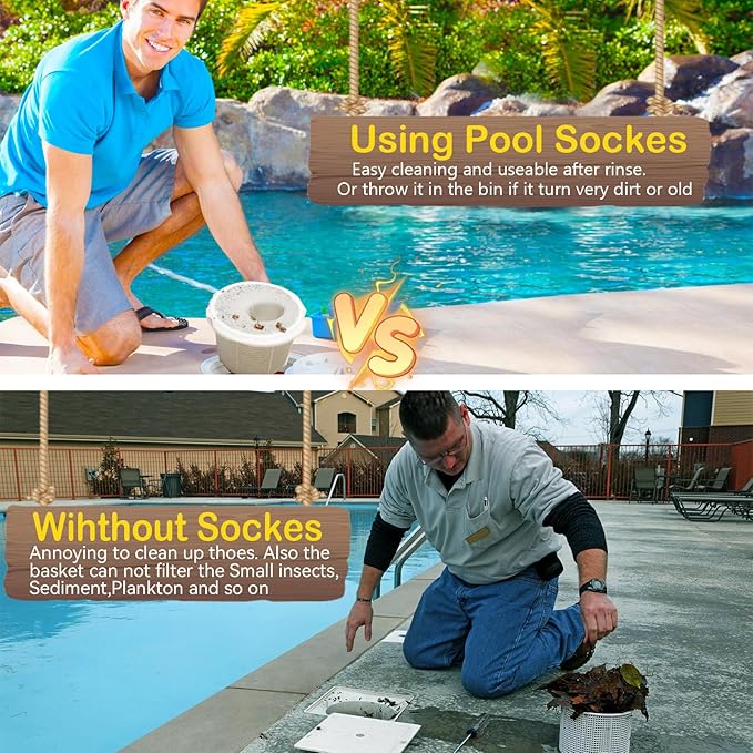 50 Pack Pool Filter Socks for Pool Skimmer, Pool Skimmer Socks for Inground Pool Or Above Ground Pool Filter, Ultra Fine Mesh Screen Liner Skimmer Basket Sock Scum Sock Saver, Debris Leaves Catcher