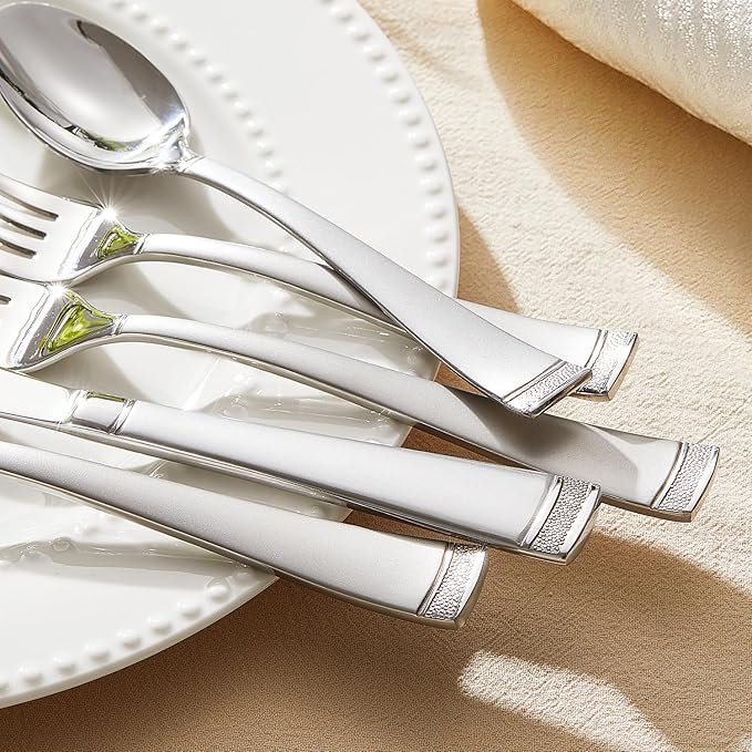KINGSTONE Silverware Set, 20-Piece Flatware Set for 4, 18/10 Stainless Steel Cutlery Set with Bead Edge, Utensil for Kitchen, Home, Party, Wedding, Mirror Polished, Dishwasher Safe, Featured Gifts