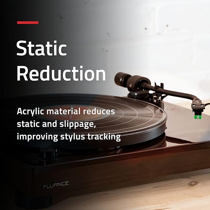 Fluance Acrylic Platter Mat for Turntables - Reduces Vibrations for Improved Sound Clarity for Vinyl Record Playback, Antistatic, Precision Machined, Compatible with 12" Record Players (PM50)