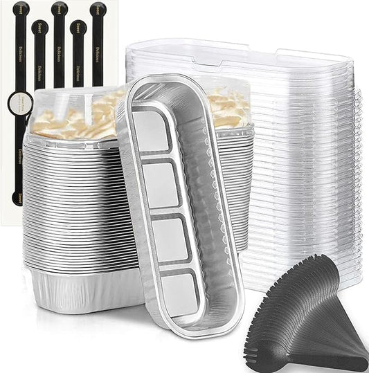 Mini Loaf Baking Pans with Lids and Spoons (50 Pack, 6.8oz) Rectangle Aluminum Foil Baking Pans Tins Containers - Cupcake Containers Wrappers Cheesecake Creme Brulee Ramekins